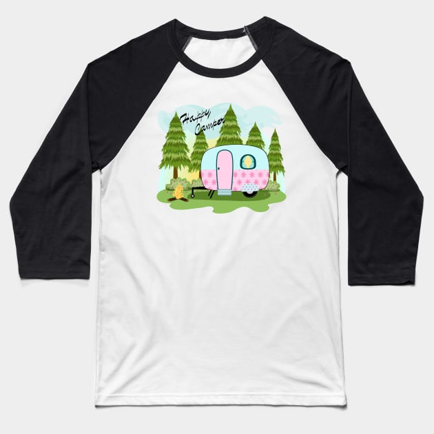 Happy Camper Baseball T-Shirt by Designoholic